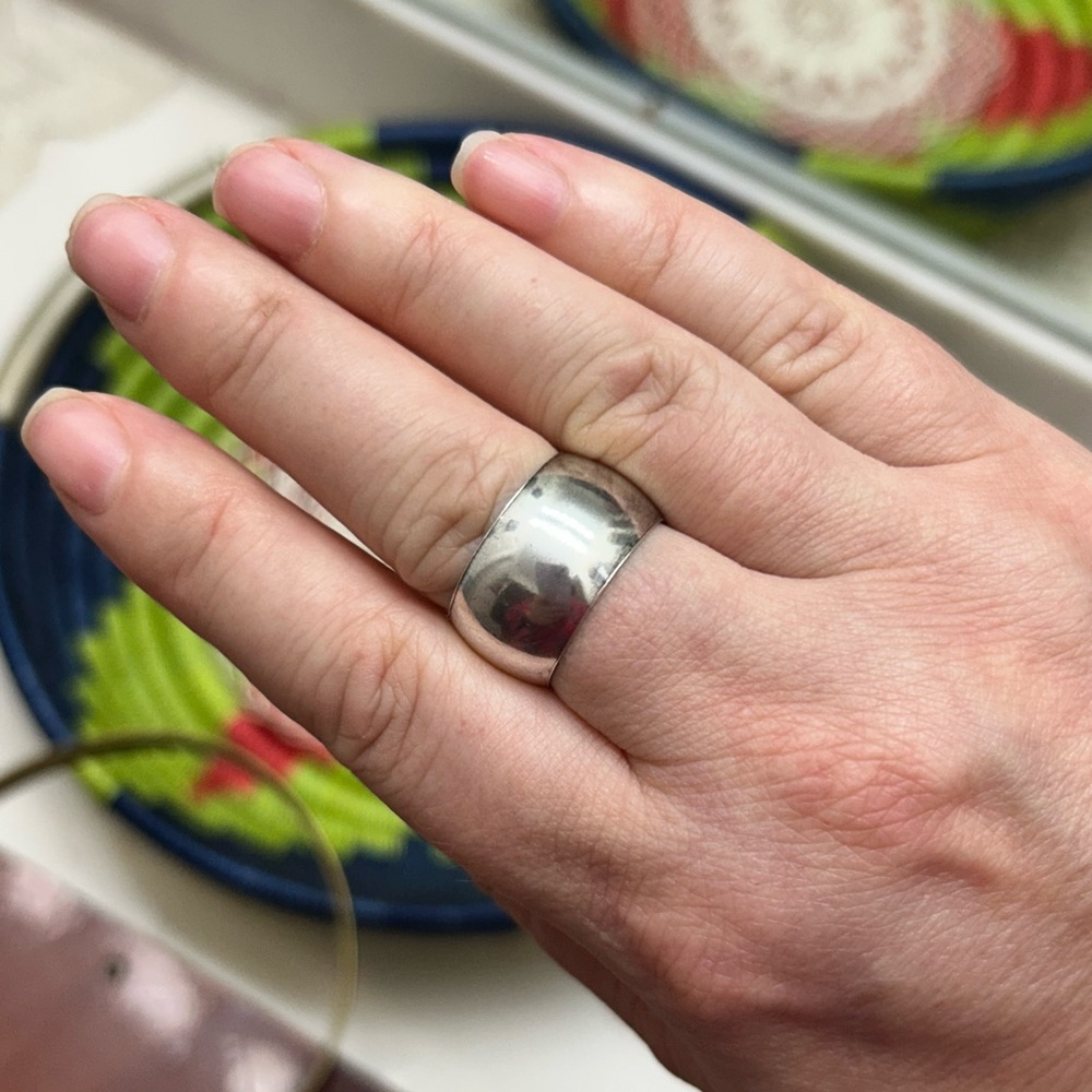 Vintage Stamped Signed Sterling Silver Wide Cuff Adjustable Ring - Picture 3 of 13